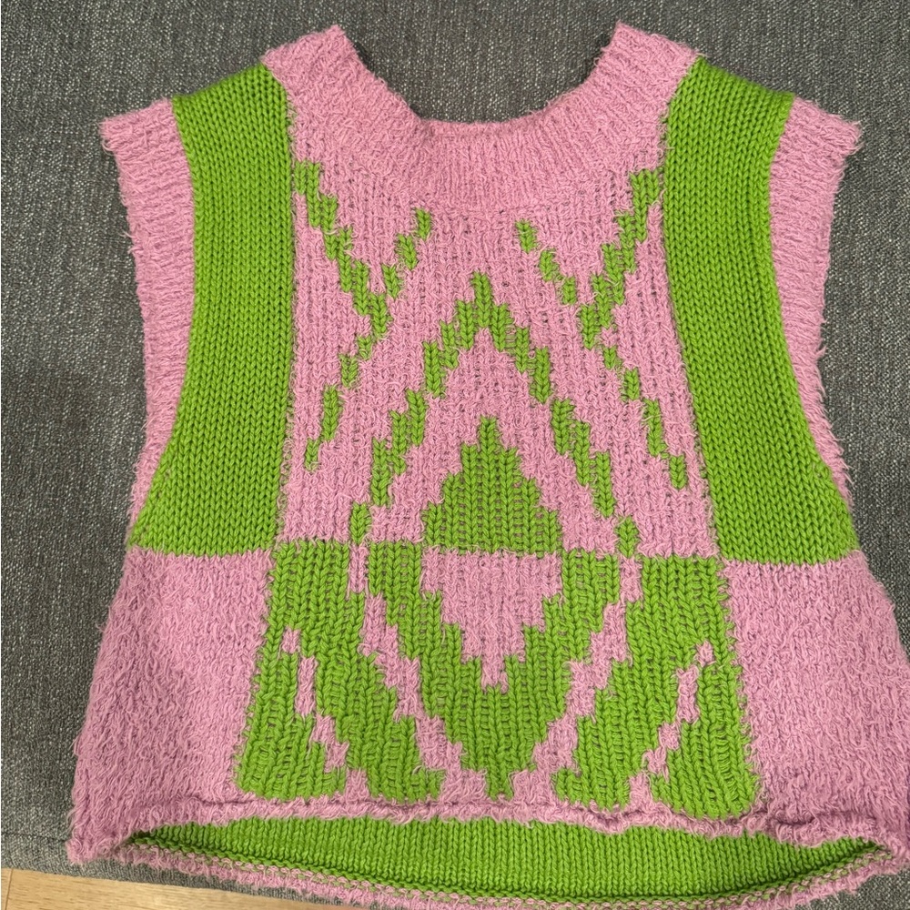 Free People Green and Pink Sweater Vest